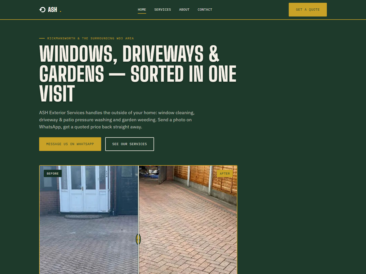 The Ash Exterior Services website home page