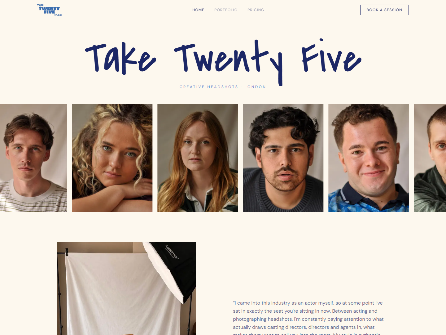 The Take 25 Studio website home page
